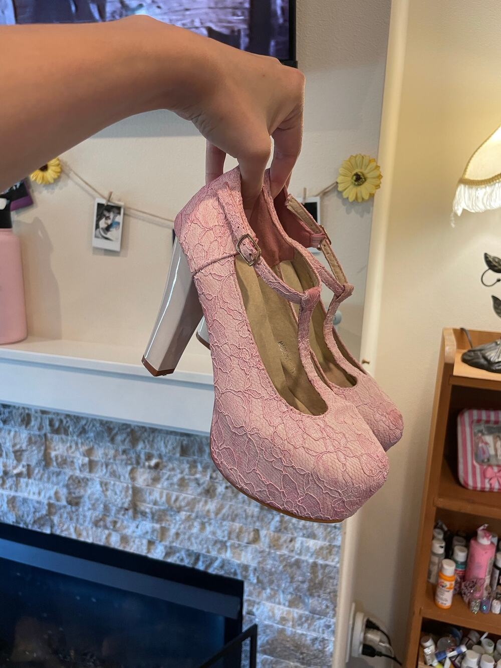 light pink lace mary jane heels